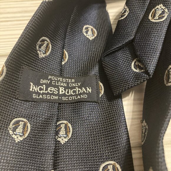 Ingles Buchan Tie Men's Navy Blue With Design 100% Polyester Glasgow Scotland - Picture 4 of 5